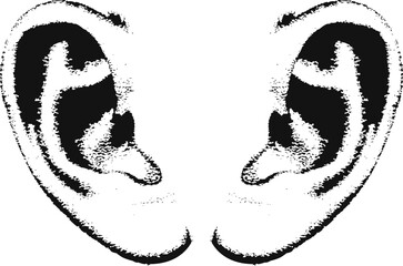 Ear retro halftone stipple effect perfect for urban design vector illustration. Decorative Collage Pop Art Element. Vintage Stippling Noise Sticker Vector Illustration.
