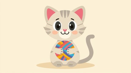 Obraz premium Cute Kitten Playing with Colorful Yarn Ball