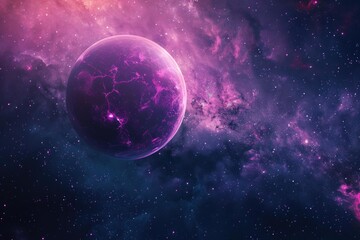 Obraz premium Fantastic colorful nebula with alien planet rotating in outer space