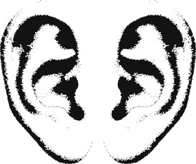 ear halftone stipple effect perfect for urban design. vector png transparent, auricle 2000s photocopy effect tattoo aesthetic