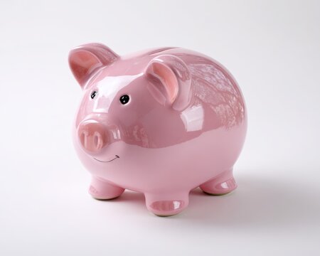 Piggy Bank Side View. Pink Baby Piggy Bank Isolated on White Background