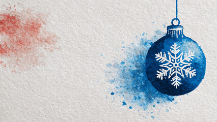 A watercolor design of a Christmas ornament with snowflakes, minimalist and Clean background