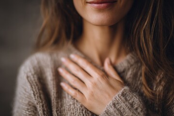 Self Compassion. Woman Expressing Hope and Kindness through Gestures