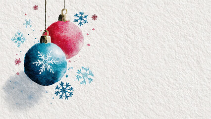 A watercolor design of a Christmas ornament with snowflakes, minimalist and Clean background