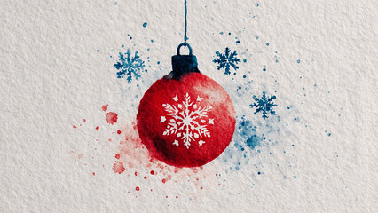 A watercolor design of a Christmas ornament with snowflakes, minimalist and Clean background