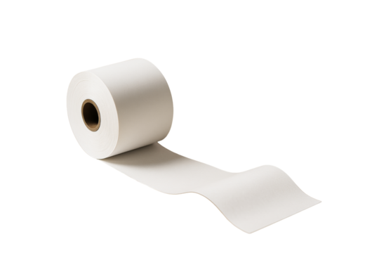 Thermal paper roll closeup isolated on white background with extended strip, clean business concept for layout, design or template. Ai generative