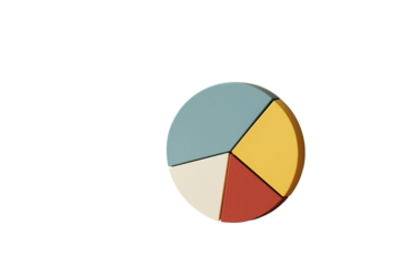 Colorful pie chart with four segments isolated on clean white background, minimal style, closeup business concept layout. Ai generative