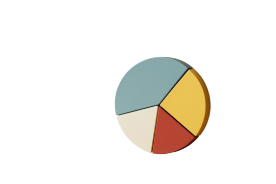 Colorful pie chart with four segments isolated on clean white background, minimal style, closeup business concept layout. Ai generative