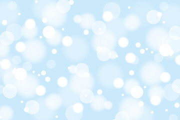 Bokeh light effect on blue background. White shining circles, flare sparkles or snowflakes