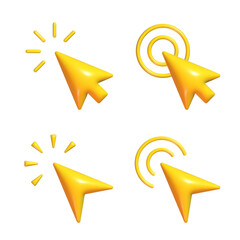 Yellow arrow pointer set. Collection of UI elements, 3d mouse cursor icon