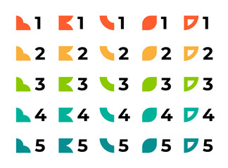 Number bullet points set with trendy geometric shapes. Colorful steps 1 to 5