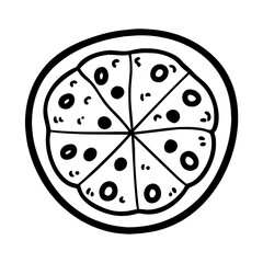 A pizza in a black outline style