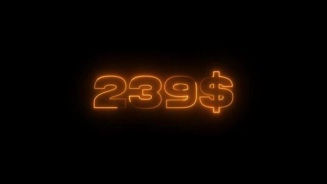Glowing neon counting digital numbers increasing from 0 to 600 with a dollar symbol icon on a black background.