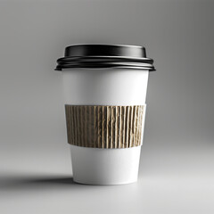 Cutout of a take-away coffee cup with logo space, white