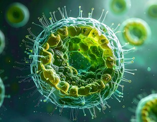 Detailed Microscopic View of a Virus Cell Structure.