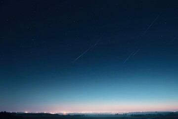 Naklejka premium Serene Nightscape - Gradient Sky over Distant City Lights, Tranquil Horizon.