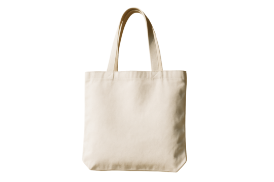 Plain beige cotton tote bag with double handles isolated on white background, clean minimal layout for eco-friendly branding or design element. Ai generative