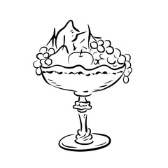 Vintage bowl with fruits. Whimsical quick sketch vector line art. Elegant hand-drawn illustration. Perfect for restaurant menus, kitchen decor, invitations, and classic designs