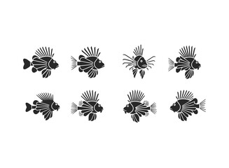 Collection of Stylized Lionfish Silhouettes.