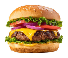 Sizzling burger creation fast food restaurant food isolated on transparent background