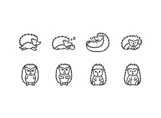 Cute Cartoon Hedgehog Icon Set.