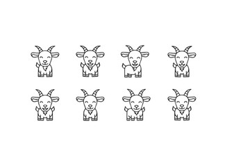 Cute Cartoon Goats Collection Line Art.