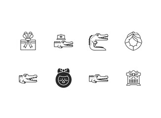 Cute Crocodile Icons and Gift Box Collection.