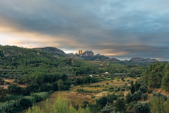 Moles del don mountains glowing at dramatic sunset