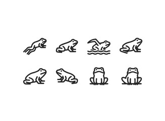Set of Frog Icons in Various Poses.