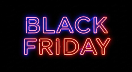 Obraz premium Black friday neon sign with glowing red and blue letters on a black background