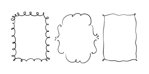Fototapeta premium Set of whimsical decorative frames in quick vector sketch style. Elegant line art illustration, perfect for invitations, cards, journals, packaging, social media templates, wedding and vintage designs