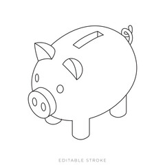 Isometric Piggy Bank Outline Vector for Savings and Financial Growth Concept