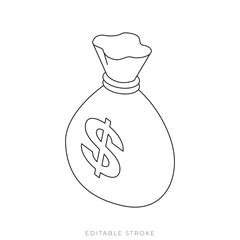 Isometric Money Bag Outline Vector for Financial Success and Business Profit Concept