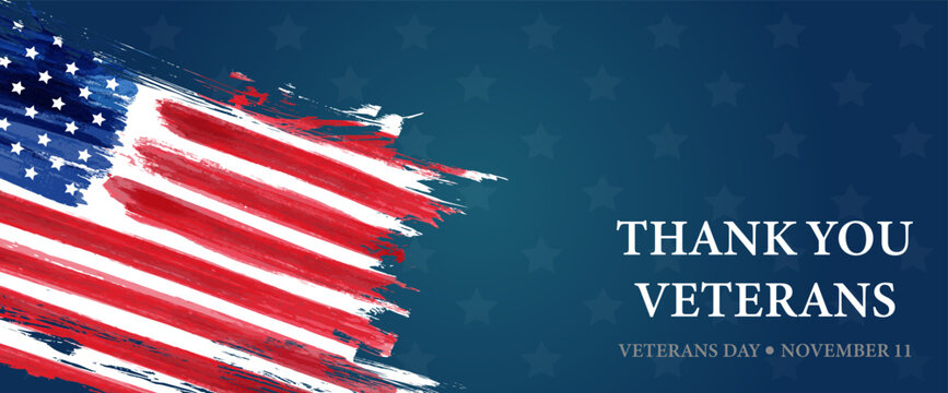 Grunge artistic American flag with the text 'Thank you veterans' on a blue background, honoring those who served. Veteran's day concept. - Powered by Adobe