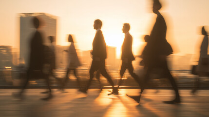 A city morning, people starting their day