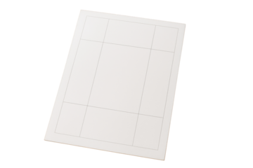 Empty comic storyboard page with outlined rectangular panels, clean minimal graphic style, isolated on white background, concept of layout design. Ai generative