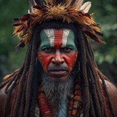 Wise Tribal Elder with Colorful Face Paint and Feather Headdress – 8K Cultural Portrait