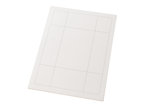 Empty comic storyboard page with outlined rectangular panels, clean minimal graphic style, isolated on white background, concept of layout design. Ai generative - Powered by Adobe