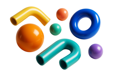 Glossy colorful 3D abstract geometric shapes isolated on white background, showing modern design elements for clean layout and concept. Ai generative