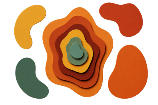 Abstract layered organic shapes in warm tones, clean graphic style, isolated on white background. Concept of creative design element. Ai generative