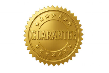 Golden guarantee seal badge with stars, ensuring quality, trust, and customer satisfaction on transparent background