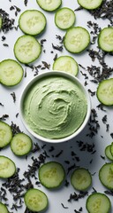 Cucumber and green tea facial mask in white bowl