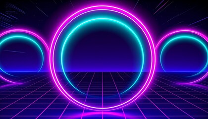 Neon Circles on Grid - A Futuristic Abstract Design.