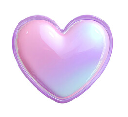 Iridescent pink and blue heart shape with glossy finish on transparent background