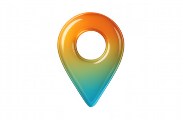 3d map pin icon showing gradient orange to blue color shift, representing location, destination, and navigation