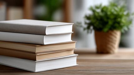 Elegant still life featuring pile of hardcover books with subtle textures and warm natural lighting, perfect for academic, research, and intellectual curiosity concepts