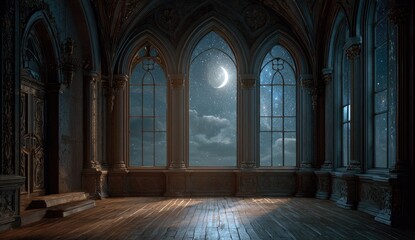 Grand gothic hall at night