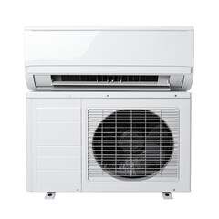 Fototapeta premium White split system air conditioner, with indoor and outdoor components, isolated on black