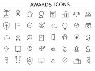 Line Icons Representing Various Awards and Achievements Symbols