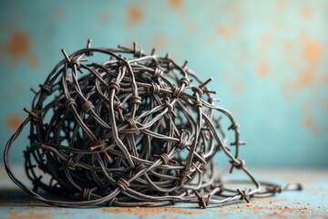Fototapeta premium Barbed Wire Ball Symbolizes Challenges for Small Ecommerce Businesses Amid Rising Retail Tax Inflation.
